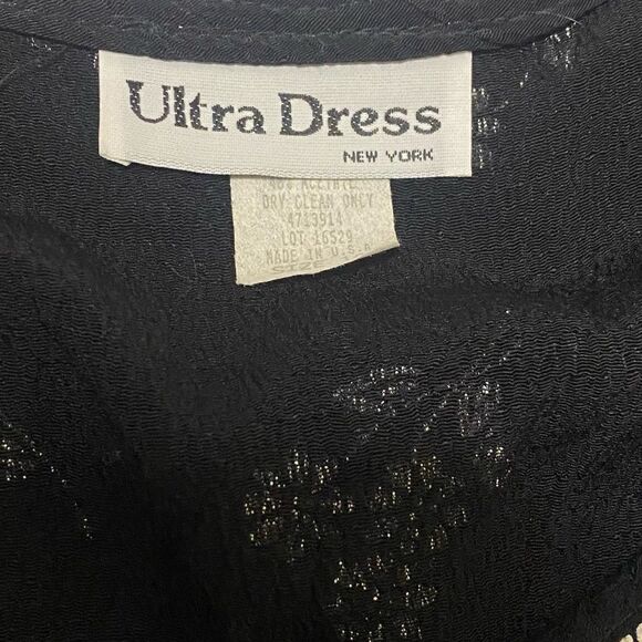 Vintage 90’s Black Embroidered Floral Padded Sleeved Casual Evening Maxi Dress - Picture 8 of 9